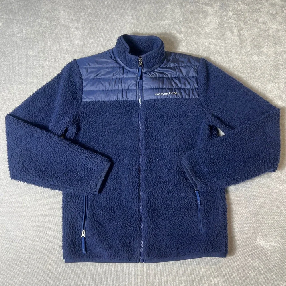 Vineyard Vines Boys Navy Blue Sherpa Fleece Full Zip Jacket Size Large 16